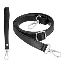 28-52 Inch Adjustable PU Leather Purse Strap with Wristlet, Black/Silver