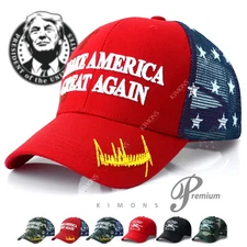 2024 Trump Signature MAGA Hat Make America Great Again Cap Flag Red Trucker Mesh