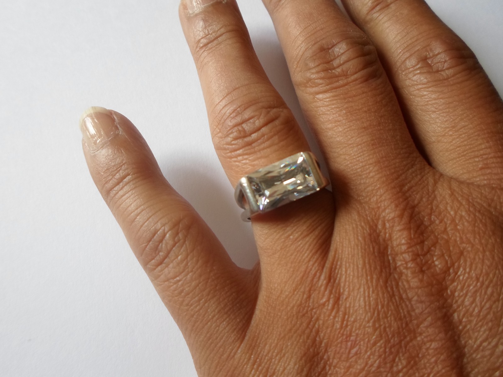 solid silver ring, white crystal rectangle, openw… - image 5