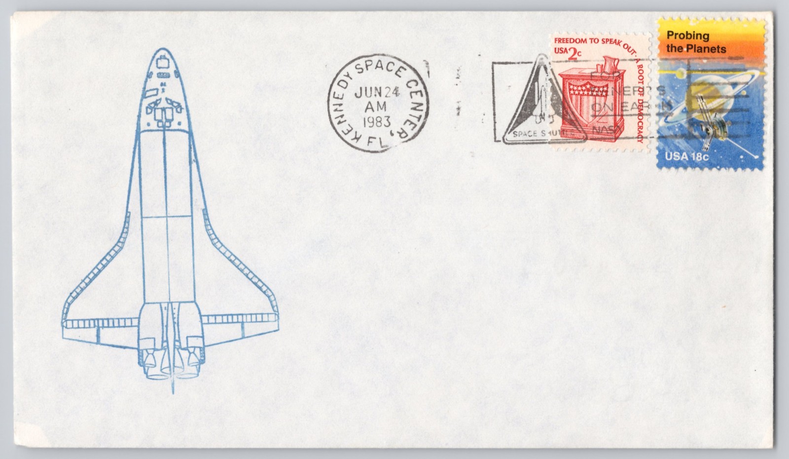 Kennedy Space Center, FL, Shuttle top-view cachet, STS-7 flight cover 1983