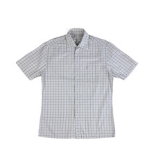 Yves Saint Laurent YSL Vintage Mens Short Sleeve Check Shirt Light Grey/Purple M