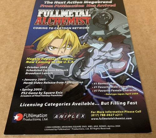 CARTOLINA PROMOZIONALE FULLMETAL ALCHEMIST (2004) FUNimation; Cartoon Network; NM - Foto 6 di 6