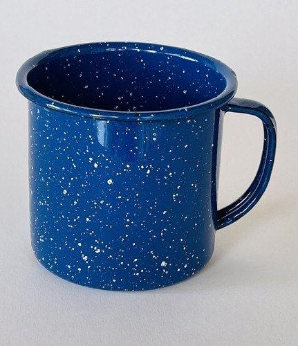 Vintage blau weiß gesprenkelt Emaille Metall Kaffeebecher Cowboy Camping Tasse