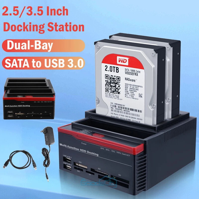USB 3.0 to SATA External Hard drive Docking Station Dual Bay 2.5