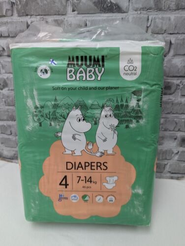 Muumi Baby Eco Nappies Size 4, 7-14 kg (14-31 lbs), 46 Sensitive Premium Diapers - Picture 1 of 4