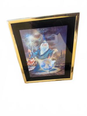 Wizard Casting Spell on Fairy | 34cm x 28cm - Gold Framed Decopage 3D Mystical