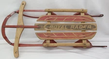Vintage Royal Racer Wooden Snow Sled w/ Metal Runners     VY