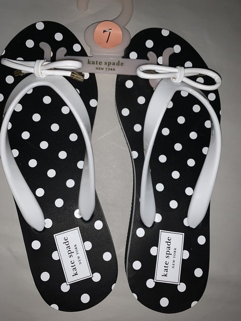 KATE SPADE MANDY FLIP FLOPS SANDALS WHITE BOW BLACK & WHITE POLKA DOTS Sz 7 ~NEW | eBay