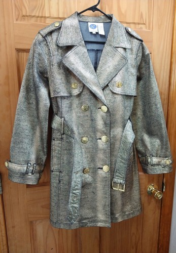 Diane Gilman Trench Coat Size Large Double Breasted Peak Collar Quarter Length - Picture 8 of 8