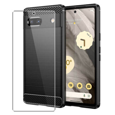 Karbon Hülle Für Google Pixel 7a Cover Mit Glasschutzfolie