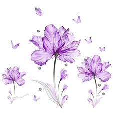 Purple Flower Butterfly Wall Stickers Removable Peel and Stick Murals Wall De...