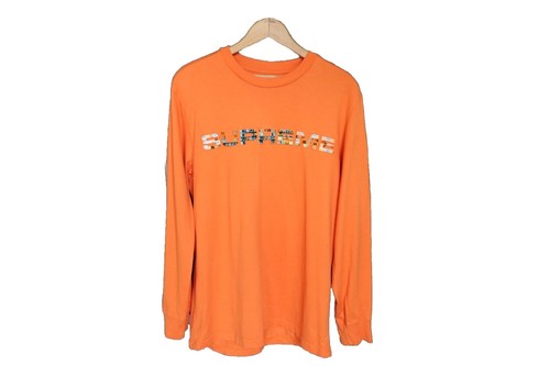 Supreme Cracked Long Sleeve Top Washed White Orange Size Small NEW