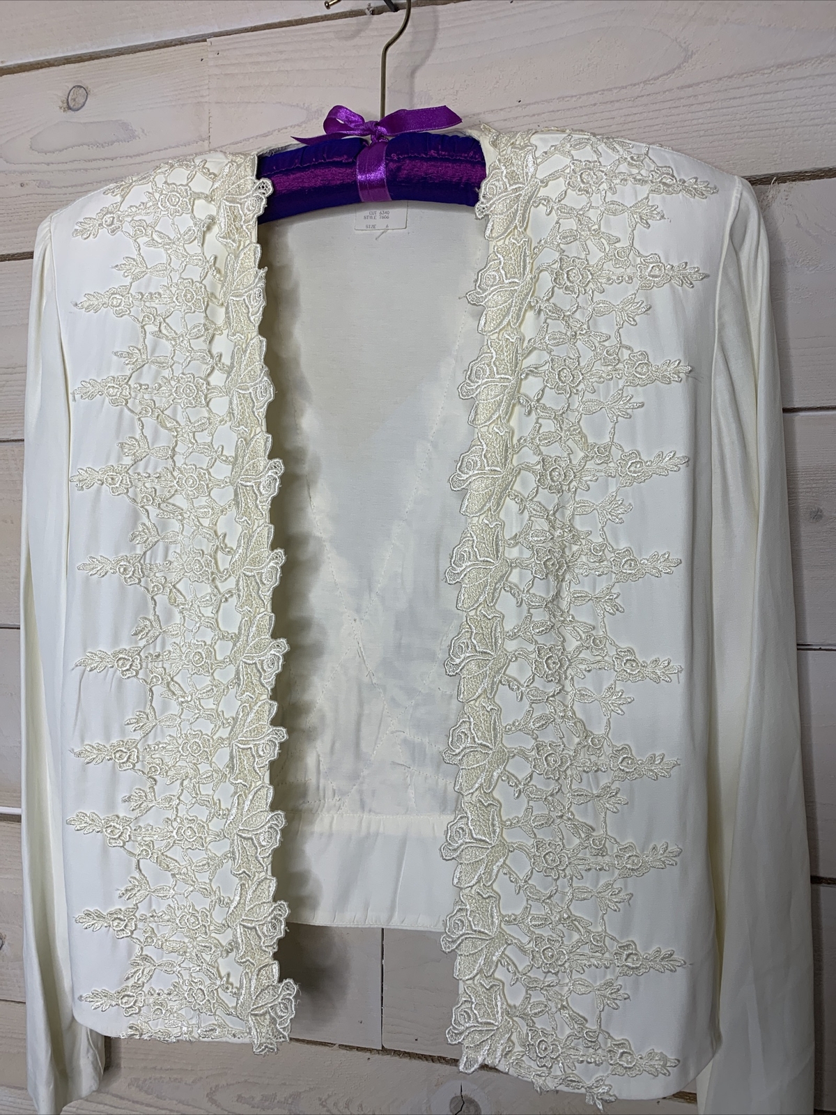 NOS Vintage 1980s Wild Rose Jacket Shoulder Pads Cropped White Lace Sz