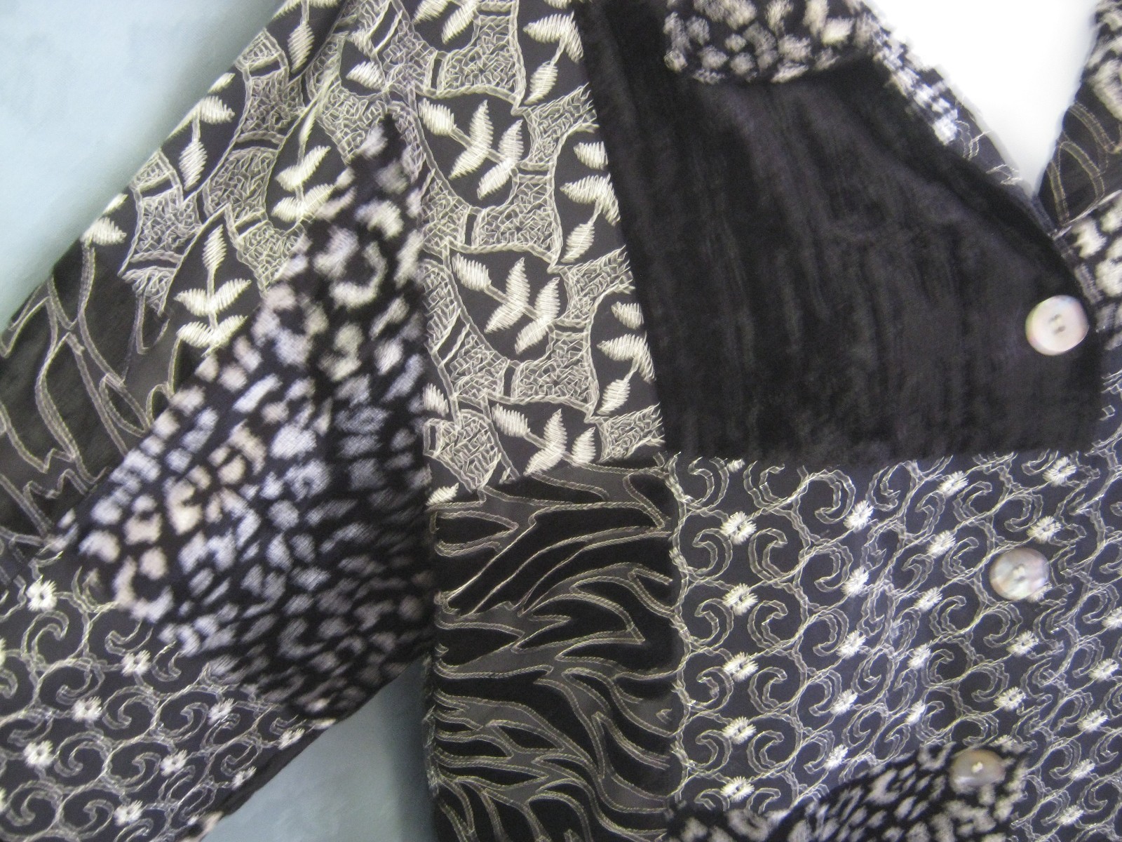 Multiples Blazer Size Large Patchwork Mixed Media… - image 2