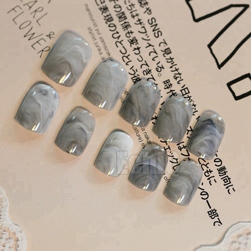 24pcs Fake False Nail Tip Girl Marble Short long glossy natural grey glue uk - Picture 8 of 9