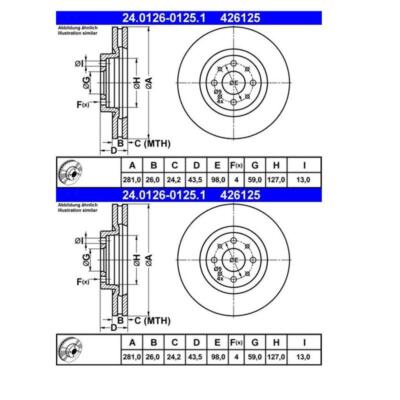 2x ATE 24.0126-0125.1 Bremsscheibe für Fiat Bravo II Lancia Delta III Alfa Romeo