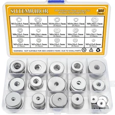 304 Stainless Steel Large Fender Washer Assortment Kit 200 Pieces, 15 Sizes - M3