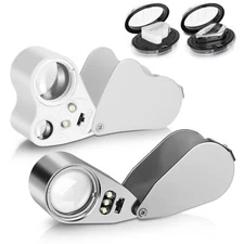 2 Pcs Jewelers Magnifier 30X 40X 60X Illuminated Jewelry Magnifying Glass Loop