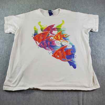 Vtg Venezia Jeans Shirt Womens 22/24 White Colorful Fish Tee