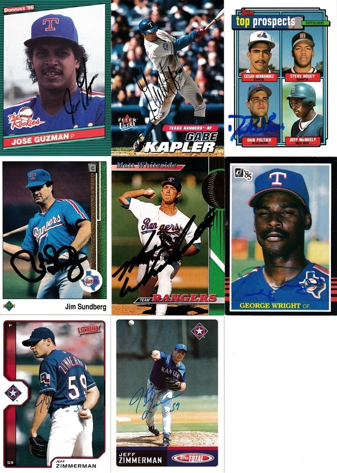 Tarjeta firmada 17 Texas Rangers José Guzmán Gabe Kapler Jim Sundberg Jeff Zimmerman Foto 2 de 2