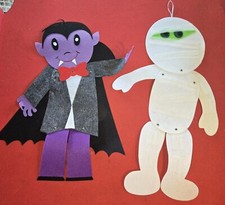    Halloween Felt Decorations Lot Of 5 Mummy - Vampire - Skeleton - Spider Webs