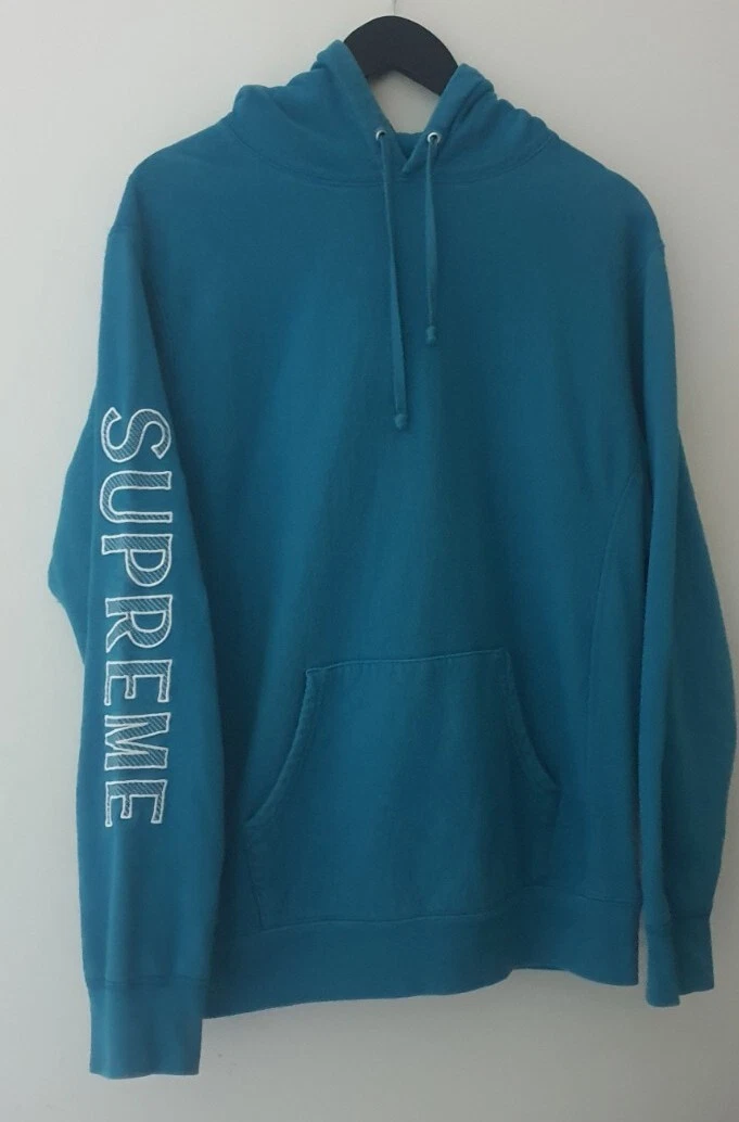 SS18 Supreme sleeve embroidery hooded sweatshirt M medium Aqua Blue hoodie