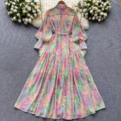 knee length dresses for ladies Pink Floral Chiffon Dress