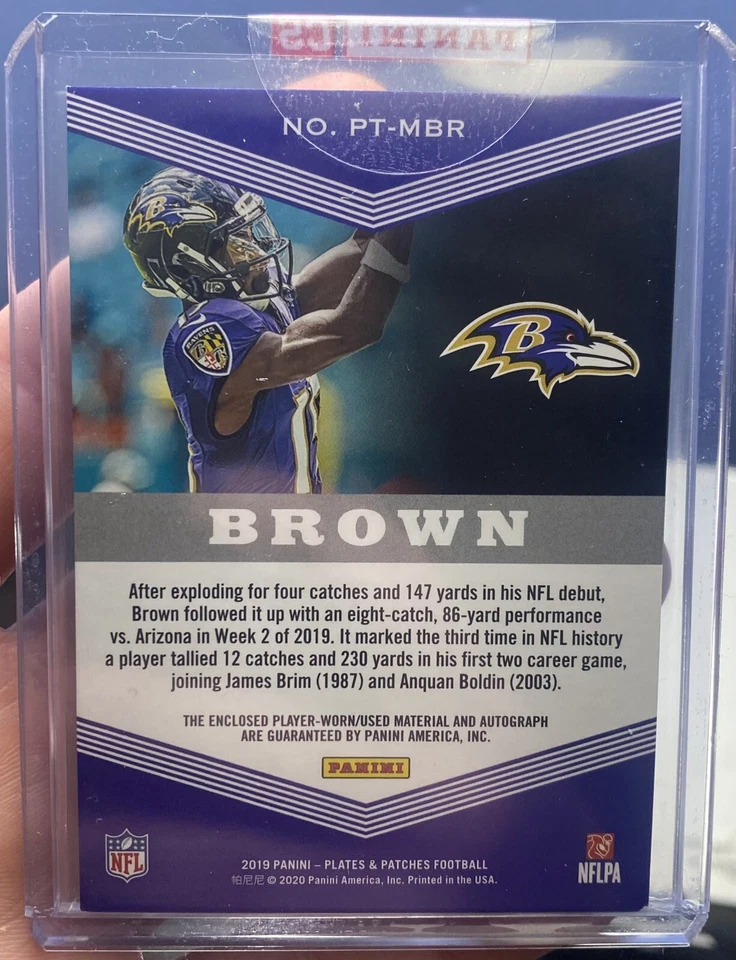 2019 Panini Plate & Patches Patch Trio Autographs 4/35 Marquise Brown #PT-MBR RC - Image 2 of 3