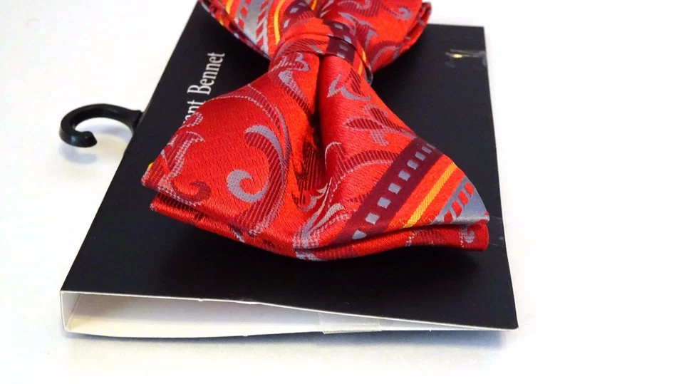 MENS BOW TIE RED PAISLEY BOWTIE PRE-TIED BOW WITH CLIP - Image 2 of 2