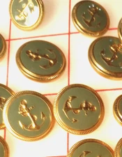 20 Metal & Enamel Italian Shank Buttons Light Teal With Gold Anchor Small 5/8"