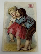 James Pyles Pearline Soap Victorian Trade Card Boy Kissing Girl