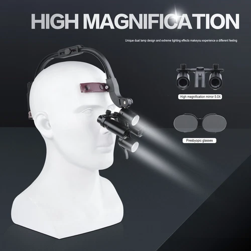 Dental Optical 5W Wireless LED Headlight Two LED Lights+5.0X-420 Loupes+AL-BOX - Picture 1 of 24