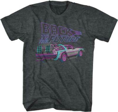 Back To The Future T-Shirt Movie Front Headlights New Official Black Heather