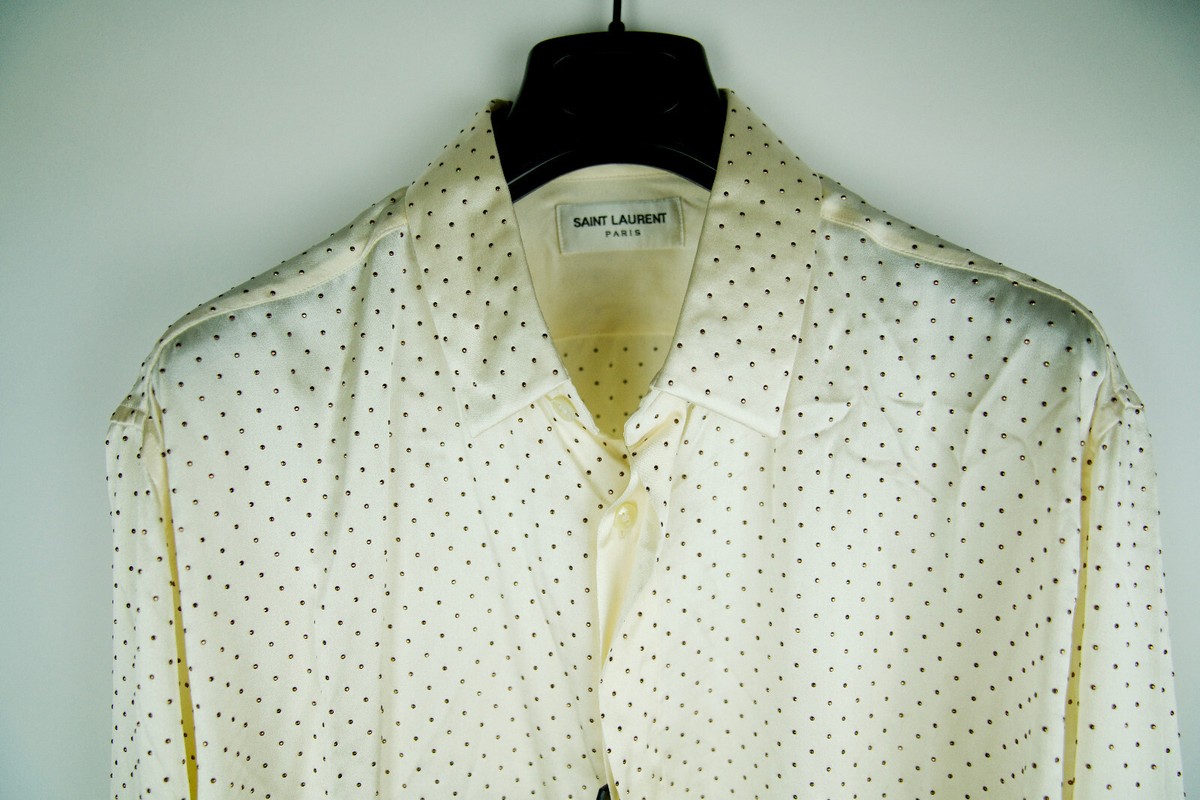 Saint Laurent Paris Studded Silk Satin Long Sleeve Shirt