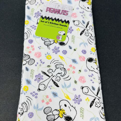 PEANUTS Snoopy 2 Pack Hand Kitchen Towels Woodstock Springtime Flowers Hugs Joy