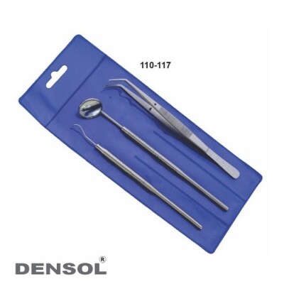 DENSOL  Examination Kit 3pcs Diagnostic Set Tweezers Explorer Mirror Handle