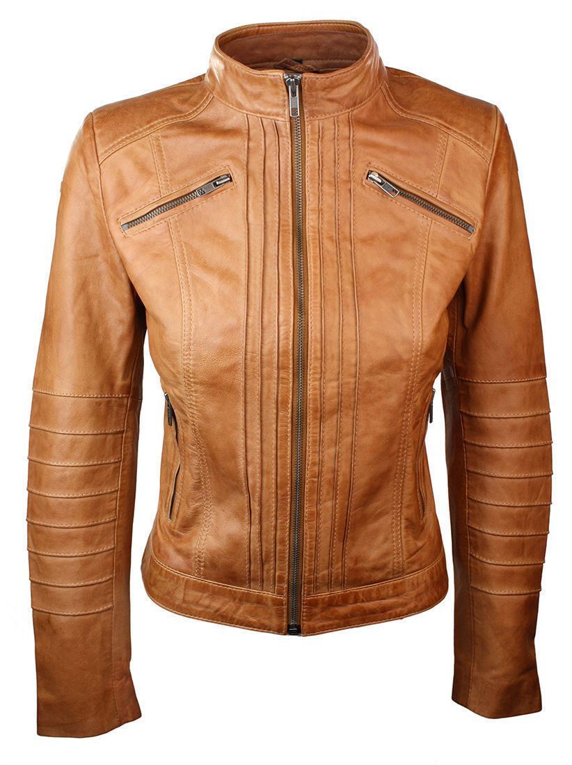 New Women Ladies Biker Brown Genuine Real Leather Jacket | eBay