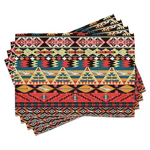 Ethnic Place Mats Set of 4, Classic Traditional Placemat 4 pcs Teal Red