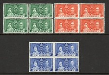 St Helena 1937 Coronation set in blocks of four SG 128-130 Mnh.