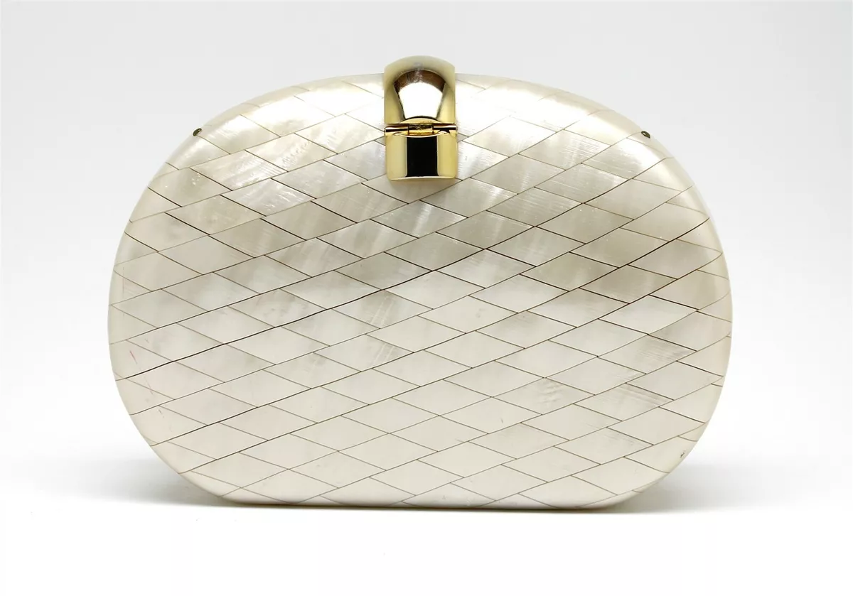 Vintage NORDSTROM Hard Shell Mother Of Pearl Purse Made In Italy