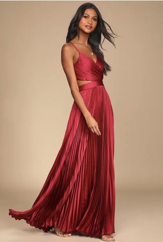 Lulus Got The Glam Whine Red Pleated Cutout Maxi Dress Size S - Picture 5 of 5
