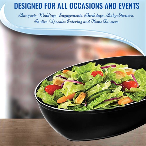 2 qt. Black Oval Plastic Serving Bowls, Dessert Soup Salad Serving Bowls 24 pcs - Picture 3 of 3