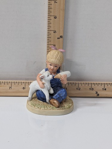012525 DENIM DAYS By HOMCO Young Girl Bottle Feeding a Baby Lamb (1985)