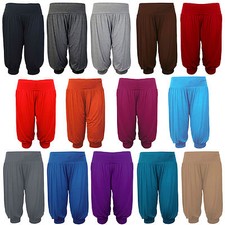 New Ladies 3/4 Harem Baggy Shorts Women Plain Cropped Ali Baba Trouser Pant 8-16