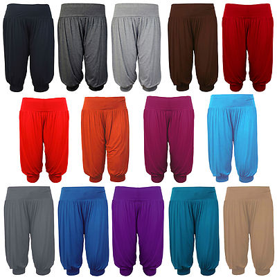 New Ladies 3/4 Harem Baggy Shorts Women Plain Cropped Ali Baba Trouser Pant 8-16