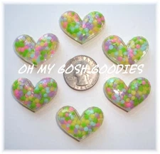 6PC PASTEL MULTI DOT ACRYLIC CANDY HEARTS FLATBACK RESINS 4 HAIRBOW BOW CENTER