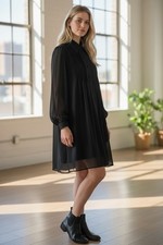 Nine West Sheer Flowy Pleated Dress. Black Sz M Swing
