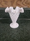 Art Glass White Milk Glass Hobnail Ruffled Trumpet 4"Vase Fenton?