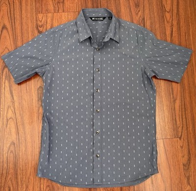 Travis Mathew Size Small Arrow Pattern Button Down Logo Short Sleeve Gray
