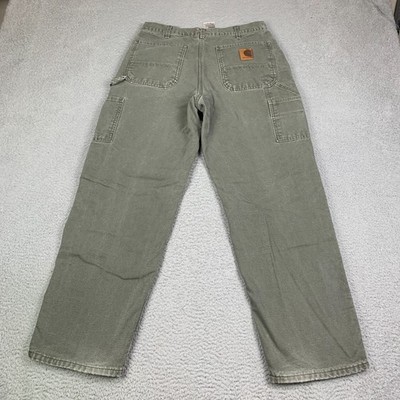 Vintage Carhartt B111 MOS Flannel Lined Pants Men 33x30 Green Duck